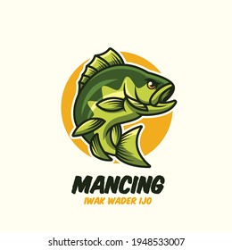 Cartoon Bass Fishing Green Logo