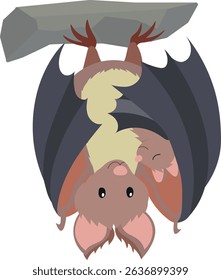 Cartoon bat with baby hanging vector illustration isolated on white