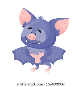 Cartoon Bat Character with Satisfied Expression on Its Muzzle Vector Illustration