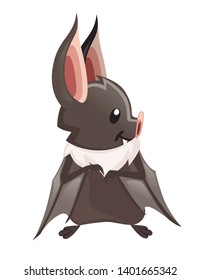 Cartoon bat. Cute vampire bat, flying mammal. Flat vector illustration isolated on white background. Cartoon character design.