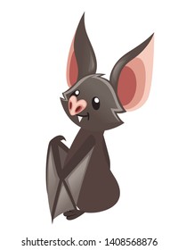 Cartoon bat. Cute vampire bat, flying mammal. Flat vector illustration isolated on white background. Cartoon character design. Bat turned head back.