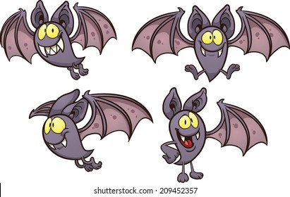 Cartoon bat in different poses. Vector clip art illustration with simple gradients. Each on a separate layer.