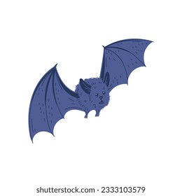 Cartoon bat flies spreading its wings. Gray color halloween bat. Vector icon illustration isolated on white background. Halloween, wildlife design element.