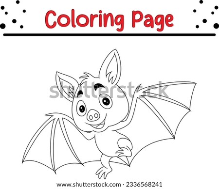 Cartoon bat flying isolated on white background. Halloween coloring page for children. Black and white vector illustration for coloring book