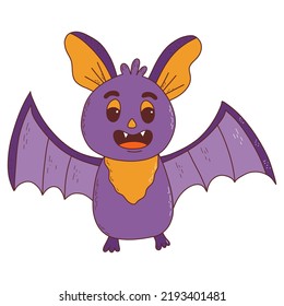 Cartoon bat. Halloween element. Trick or treat concept. Vector illustration in hand drawn style