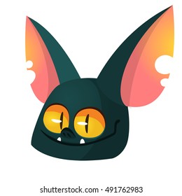 Cartoon bat head icon. Halloween vector bat vampire icon or avatar