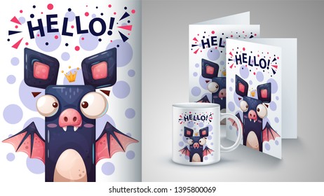 Cartoon bat - mockup for your idea. Vector eps 10