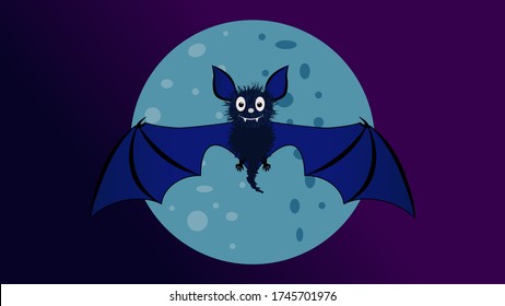 Cartoon bat on a background of the full moon. Bats flying in the moon background vector.