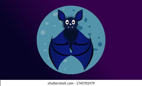 Bate de caricatura sobre el fondo de la luna llena. Murciélagos volando en el vector de fondo de la luna.