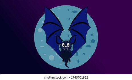 Cartoon Fledermaus auf dem Hintergrund des Vollmonds. Fledermäuse, die im Mondhintergrund fliegen.