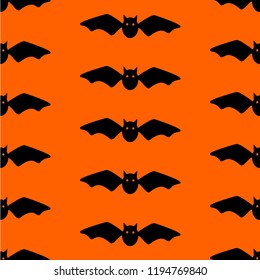 Cartoon Bat on Orange Background. Seamless pattern. Vector illustration.