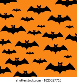 Cartoon Bat on Orange Background. Vector illustration