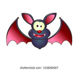 Cartoon bat on white background. The gray bat is a vampire.