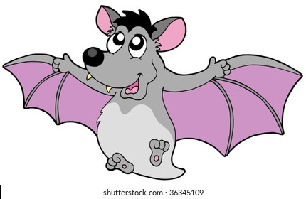 Cartoon bat on white background - vector illustration.