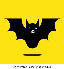 Cartoon Bat on yellow Background. Vector illustration