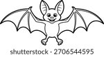 Cartoon Bat with Open Wings and Smiling Face animal