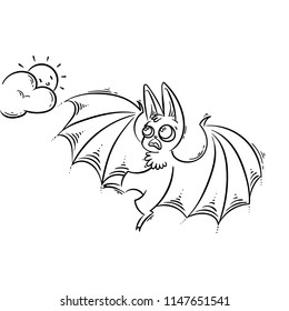 Cartoon bat screeching to the sun. Frightened animal. Vector illustration