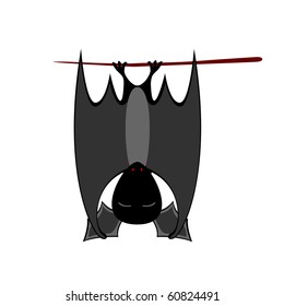 Cartoon bat is sleeping head first. Vector illustration