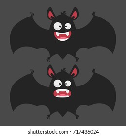 Cartoon Bat Smiles Frightened. Vector illustration. Mascot character.