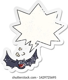 cartoon bat with speech bubble distressed distressed old sticker