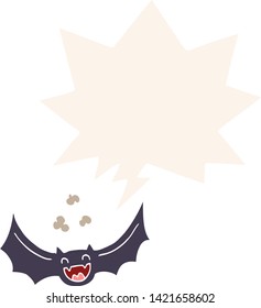 cartoon bat with speech bubble in retro style