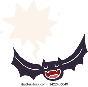 cartoon bat with speech bubble in retro style