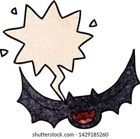 cartoon bat with speech bubble in retro texture style