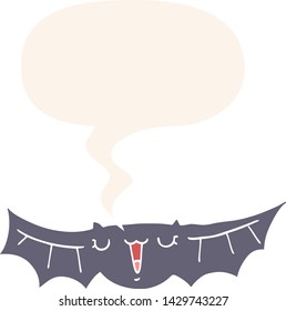 cartoon bat with speech bubble in retro style