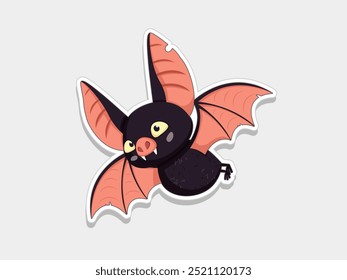 Cartoon bat sticker flying happily. Cute collection of bats with different poses. Vector illustration