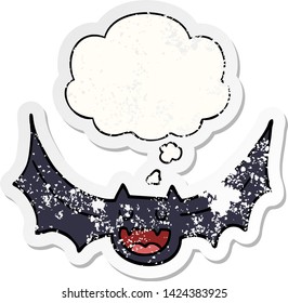 murciélago de caricatura con burbuja de pensamiento como pegatina gastada angustiada