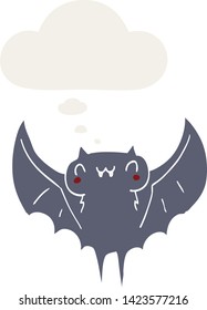 cartoon bat with thought bubble in retro style