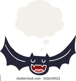 cartoon bat with thought bubble in retro style