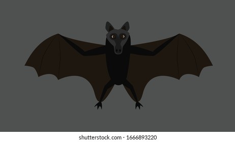 murciélago de dibujos animados, murciélago vampiro, murciélago volador de fondo gris.