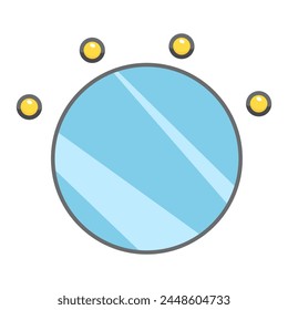 Cartoon bathroom interior, oval mirror. Bath time in flat style vector illustration. Mockup for web design isolated on white background
