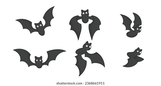cartoon bats flying collection set