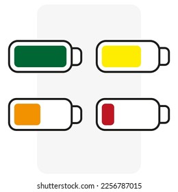 Indicadores de batería de dibujos animados. Concepto de ahorro de energía. Ilustración vectorial.