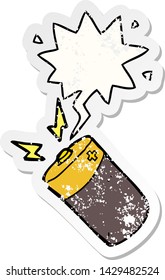 cartoon battery with speech bubble distressed distressed old sticker