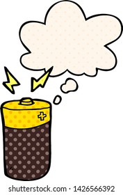cartoon battery with thought bubble in comic book style