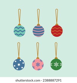 Cartoon baubles with flat illustration vector. For Christmas cards, banners, tag, labels, background. Ornament.