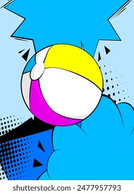 Cartoon Beach Ball, comic book Summer Toy. Retro vector comics pop art design.
