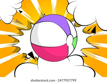 Cartoon Beach Ball, comic book Summer Toy. Retro vector comics pop art design.
