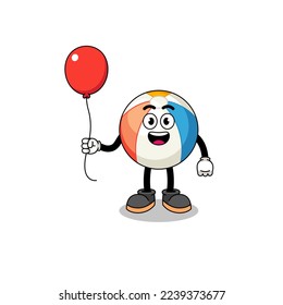 Cartoon of beach ball holding a balloon , character design