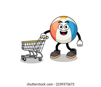 Cartoon of beach ball holding a shopping trolley , character design