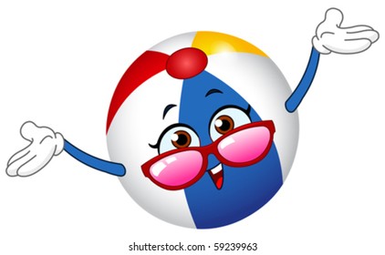 Cartoon beach ball raising her hands