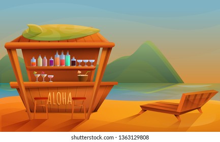 cartoon beach bar at sunset, vector illustration