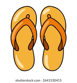 Cartoon beach flip flops. Orange rubber thong sandals, casual summer footwear for vacation and pool.