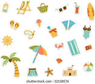 cartoon beach set of sticker concept