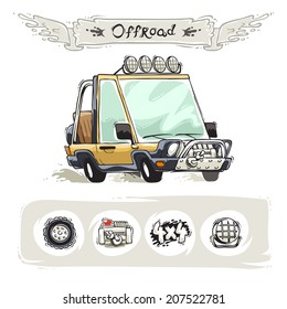Cartoon Beach SUV Set. Isolated on White Background.
