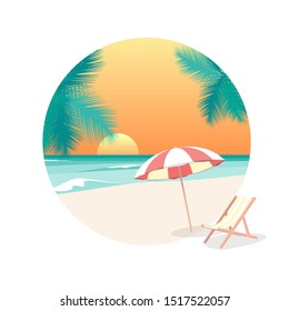 Cartoon Beach Travel Resort Background Card Ad Scene Concept Element Flat Design Style. Vector illustration of Coast View