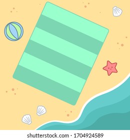 Cartoon Beach. Vector illustration. Summer holidays. Top view
